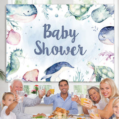 Lofaris Light Blue Sea World Animals Backdrop For Baby Shower