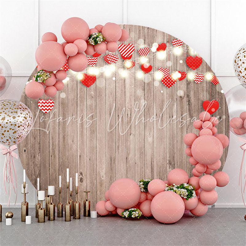 Lofaris Light Brown Wood Round Red Love Happy Valentines Backdrop