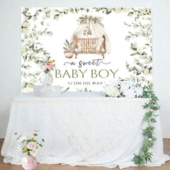 Lofaris Light Green Leaves Cradle Boy Baby Shower Backdrop