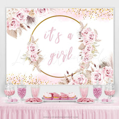 Lofaris Light Pink Flowers Its A Girl Baby Shower Backdrop