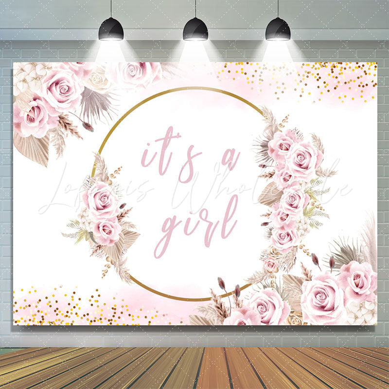 Lofaris Light Pink Flowers Its A Girl Baby Shower Backdrop