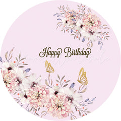 Lofaris Light Purple Floral Butterfly Birthday Round Backdrop