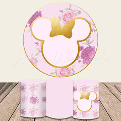 Lofaris Light Purple Floral Round Gold Mouse Birthday Backdrop Kit