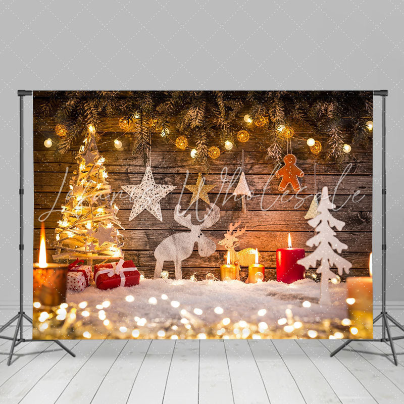 Lofaris Light Wood Glitter Photo Booth Christmas Backdrop