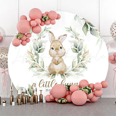 Lofaris Little Bunny Green Leaves Round Baby Shower Backdrop