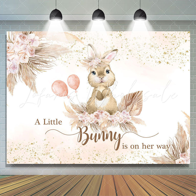 Lofaris Little Bunny Is On Her Way Baby Shower Backdrop