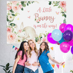 Lofaris Little Bunny Is On The Way Floral Baby Shower Backdrop