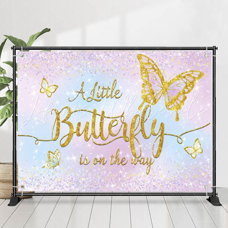 Lofaris Little Butterfly Glitter Purple Baby Shower Backdrop