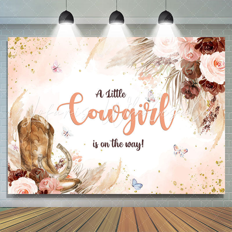 Lofaris Little Cowgirl Is On The Way Floral Baby Shower Backdrop