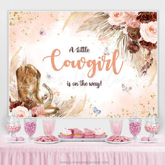 Lofaris Little Cowgirl Is On The Way Floral Baby Shower Backdrop