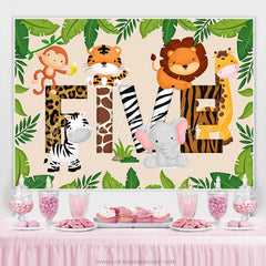 Lofaris Little Cute Cartoon Animals Five Happy Birthday Backdrop