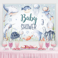 Lofaris Little Diver And Undersea Fishes Baby Shower Backdrop