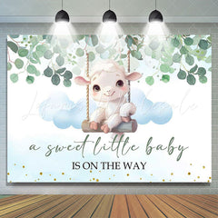 Lofaris Little Lamb Greenery Blue White Baby Shower Backdrop