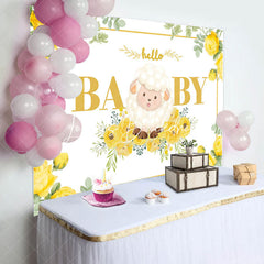 Lofaris Little Lamb Yellow Floral Leaf Baby Shower Backdrop