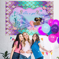 Lofaris Little Mermaid Purple Glitter Girl Baby Shower Backdrop