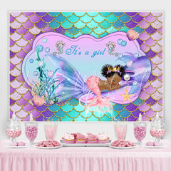 Lofaris Little Mermaid Purple Glitter Girl Baby Shower Backdrop