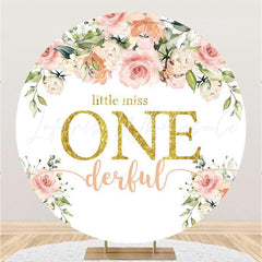 Lofaris Little Miss One Derful Round Floral Birthday Backdrop