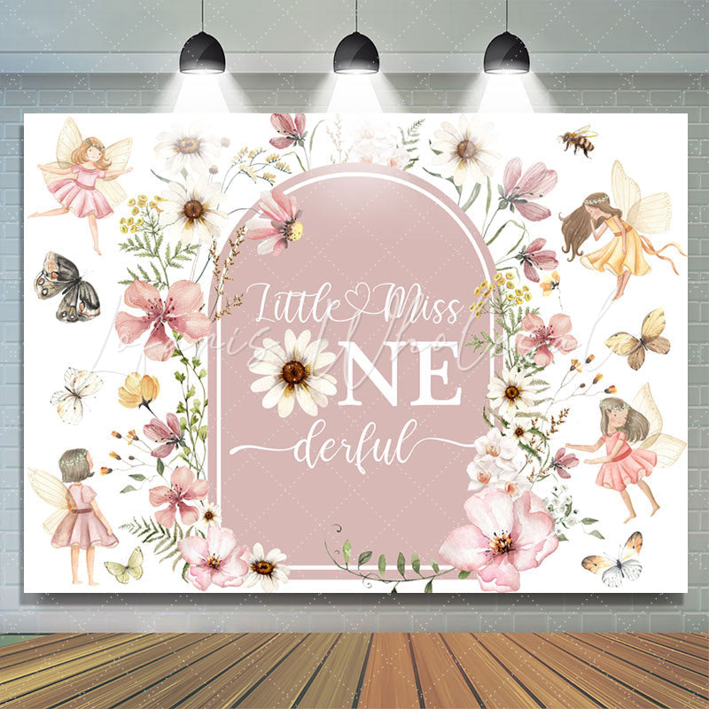 Lofaris Little Miss Onederful Flower Fairy Birthday Backdrop