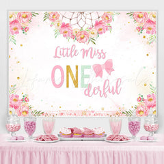 Lofaris Little Miss Onederful Pink Folral Birthday Backdrop