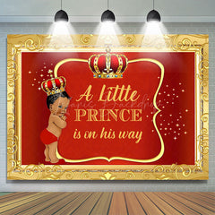 Lofaris Little Prince Red Gold Royal Baby Shower Backdrop