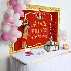 Lofaris Little Prince Red Gold Royal Baby Shower Backdrop