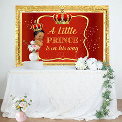 Lofaris Little Prince Red Gold Royal Baby Shower Backdrop