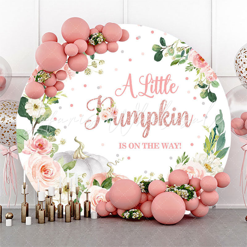 Lofaris Little Pumpkin Floral Round Girl Baby Shower Backdrop