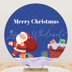 Lofaris Little Santa Claus Round Blue Merry Christmas Backdrop