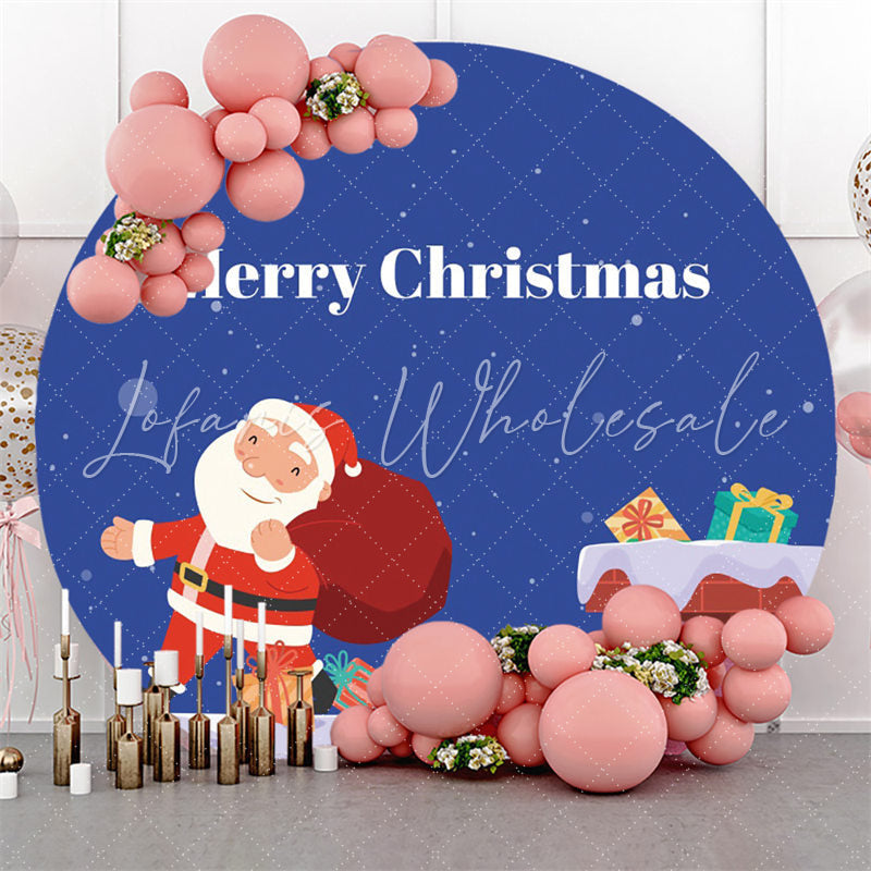 Lofaris Little Santa Claus Round Blue Merry Christmas Backdrop