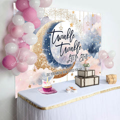 Lofaris Little Star Sparkle Moon Twins Baby Shower Backdrop