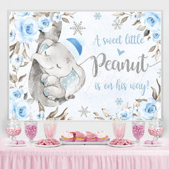 Lofaris Little Sweet Elephant Blue Floral Baby Shower Backdrop