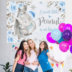 Lofaris Little Sweet Elephant Blue Floral Baby Shower Backdrop