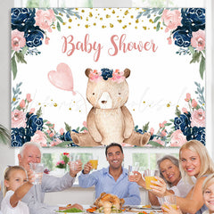 Lofaris Little Teddy Bear with Florals Baby Shower Backdrop