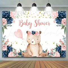 Lofaris Little Teddy Bear with Florals Baby Shower Backdrop