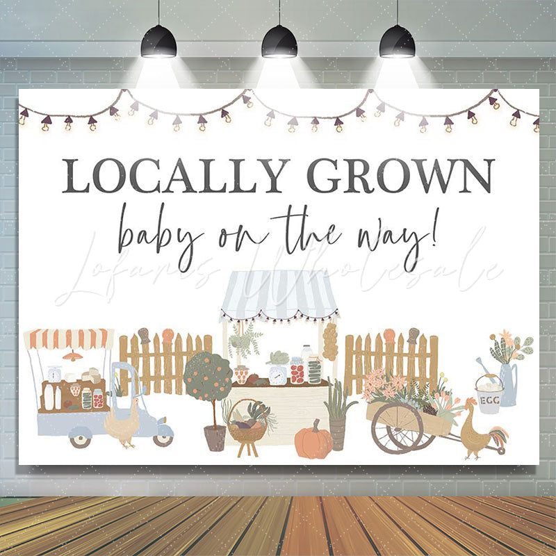 Lofaris Locally Grown Chick White Rural Baby Shower Backdrop