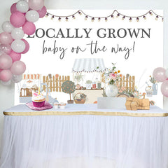 Lofaris Locally Grown Chick White Rural Baby Shower Backdrop