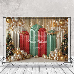 Lofaris Arch Gold Balloons Pine Trees Christmas Backdrop