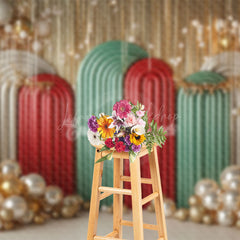 Lofaris Arch Gold Balloons Pine Trees Christmas Backdrop