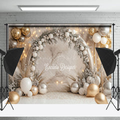 Lofaris Arch Pine Leaves Balloons Snowy Christmas Backdrop