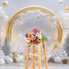 Lofaris Balloons Snowy Trees Gold Circle Christmas Backdrop