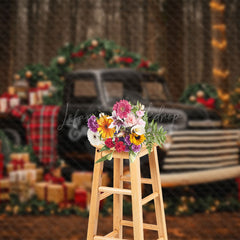 Lofaris Black Car Light Xmas Trees Forest Christmas Backdrop