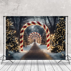 Lofaris Candy Cane Arch Snowy Forest Light Christmas Backdrop