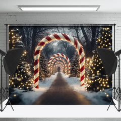 Lofaris Candy Cane Arch Snowy Forest Light Christmas Backdrop