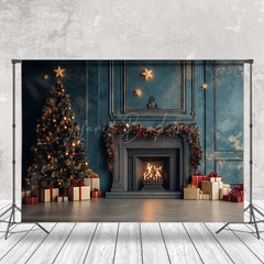 Lofaris Dark Blue Retro Wall Fireplace Christmas Backdrop