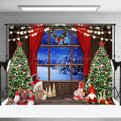 Lofaris Gnome Trees Snowy Window Scene Christmas Backdrop