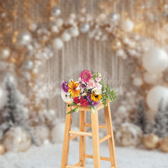 Lofaris Gold Curtain Balloon Winter Snowy Christmas Backdrop