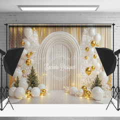 Lofaris Gold Curtain White Arch Balloons Christmas Backdrop