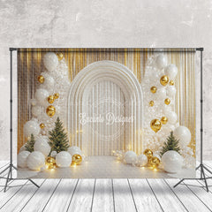 Lofaris Gold Curtain White Arch Balloons Christmas Backdrop