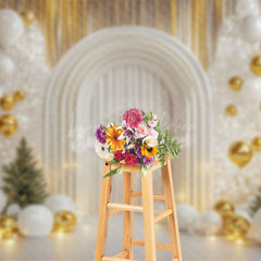 Lofaris Gold Curtain White Arch Balloons Christmas Backdrop