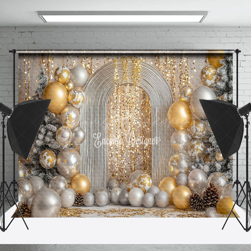 Lofaris Gold Silver Balloons Luxury Snowy Christmas Backdrop